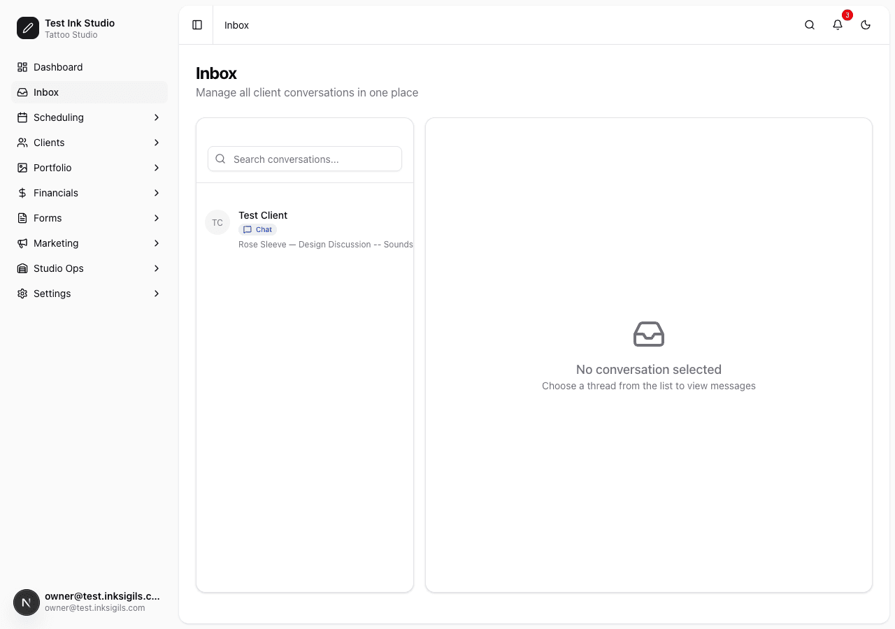 Unified inbox with conversation list, channel badges, and message preview panel